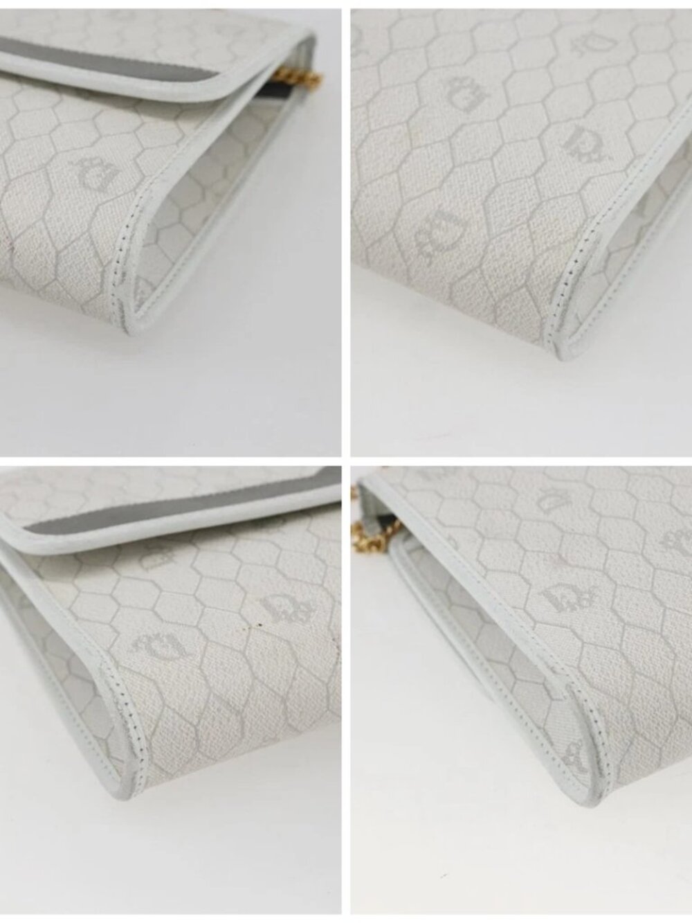 Christian Dior Honeycomb Canvas Chain Shoulder Bag PVC White Gold Auth 173462 - Picture 15 of 15